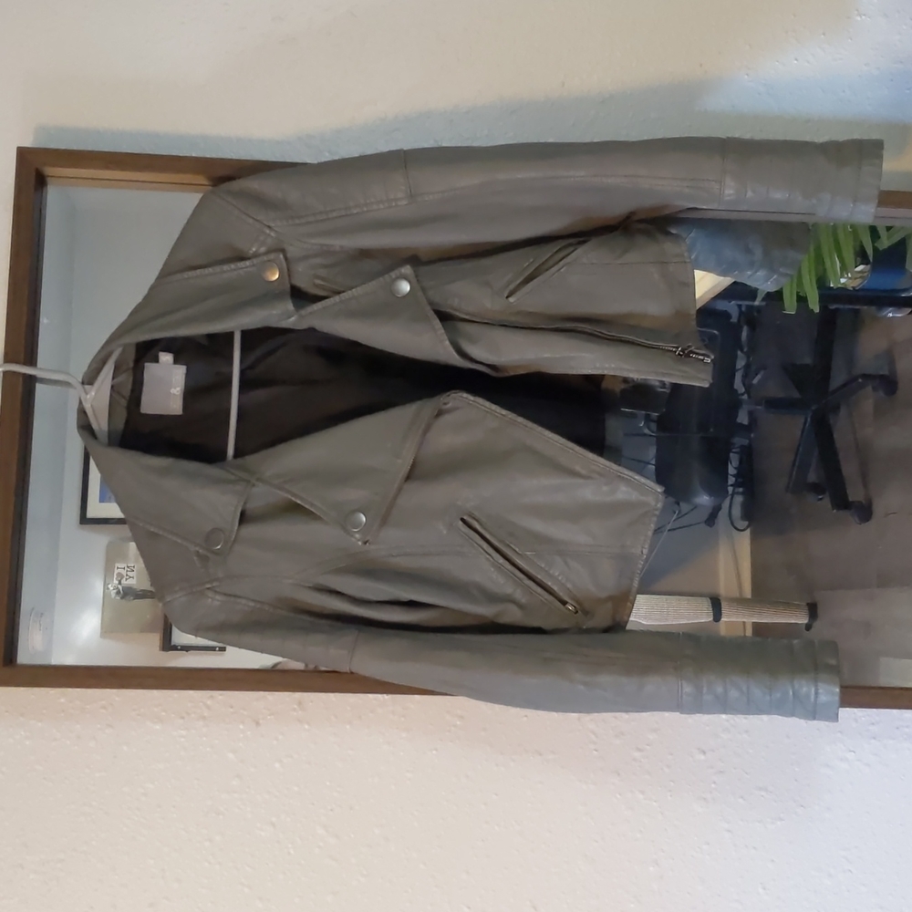 Grey Leather Moto Jacket